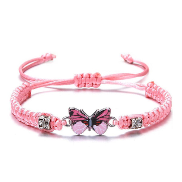 Enkelt flätat snöre armband för kvinnor blå fjäril justerbar flickpresent C0 Pink One size