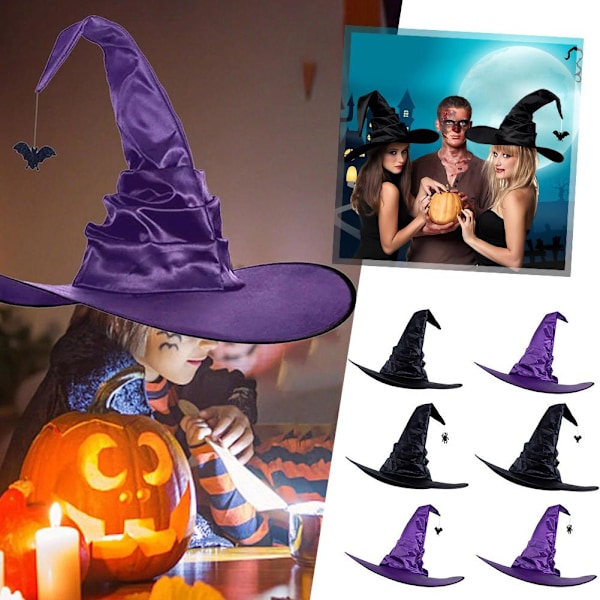 Cikiki Halloween Häxhatt för Kvinnor, Halloween Rynkad Häxhatt Black One size