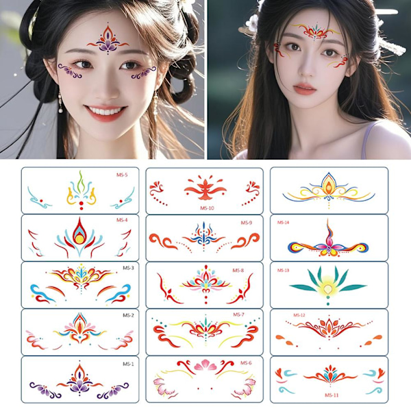 Ögonbrynsstickers för flickor, festivalframträdanden, Hanfu-panna C SET  5pcs