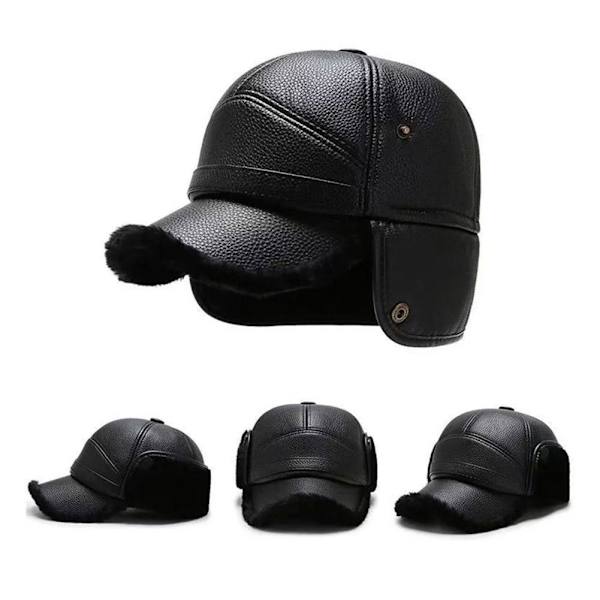 PU-läderkepsar för män, vinterhattar med öronvärmare, varm keps med öronlappar G7D6 Gray One size