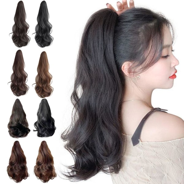 Flickor kort lockigt hästsvans klämma på hästsvans hårtillbehör Dark brown 50cm