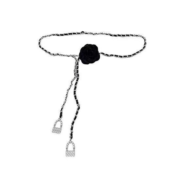 Kamellia midjekedja i metall med blomdekoration white+white one-size