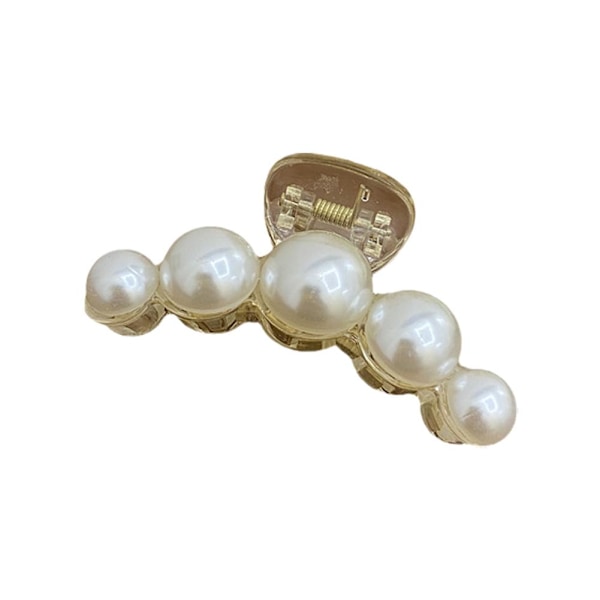 Kvinnor Big Pearl Hair Claw Clip Crab Clamp Large Metal Hairgrip H white large