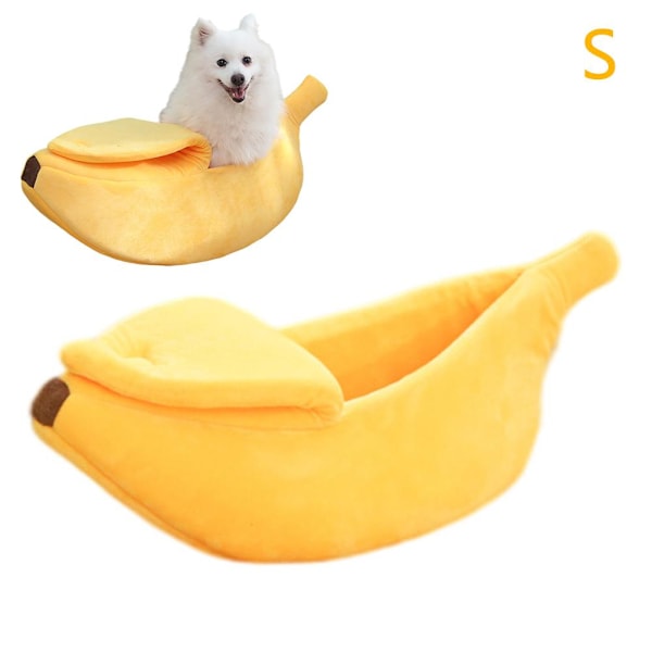 Husdjur Hund Katt Säng Banan Form Hus Fluffig Varm Mjuk Sov Plysch Sängar Kennel yellowS 1pcs