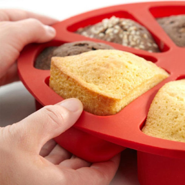 8-triangel rund silikon tårtformsformar Muffin Pizza Baki Baki red one size