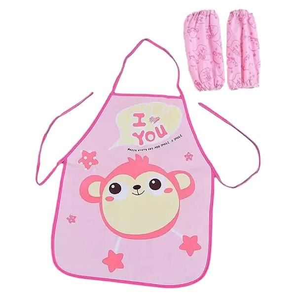 Barnens kockförkläde tecknad förkläde cat+Sleeves 1set