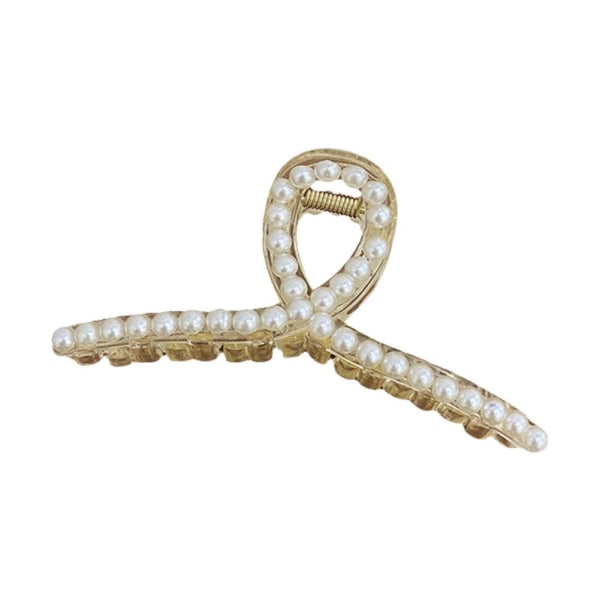 Kvinnor Big Pearl Hair Claw Clip Crab Clamp Large Metal Hairgrip H white large
