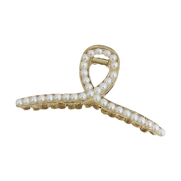 Kvinnor Big Pearl Hair Claw Clip Crab Clamp Large Metal Hairgrip H white2 Medium