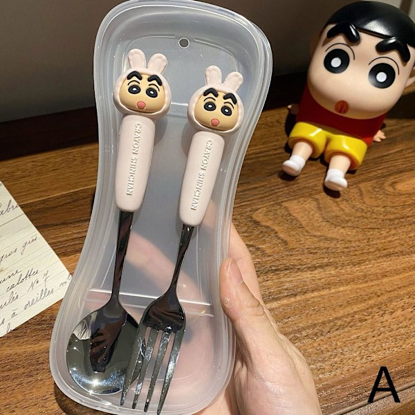 Crayon Shin Chan Sked och Gaffel Bestickset Rostfritt Stål Vagn pink one set