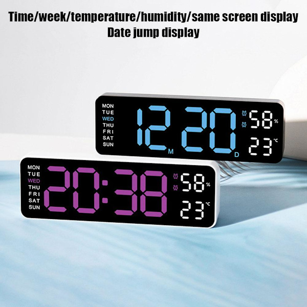 Med kalenderdatum Temperatur LED Stor Display USB Digital Väggklocka R9 Black shell rose red light 1pcs