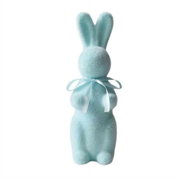 Påskhare Dekorationer, Flockad Kaninfigur med Fluga, Sammetskanin Staty Vår Trädgård Bordsskiva Skulptur Dekoration för Påsk Blue One size