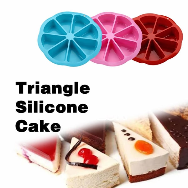 8-triangel rund silikon tårtformsformar Muffin Pizza Baki Baki red one size