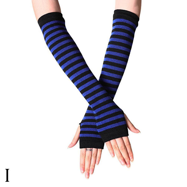 Unisex långa fingerlösa handskar handskar armärm randig bomull W black+white One-size