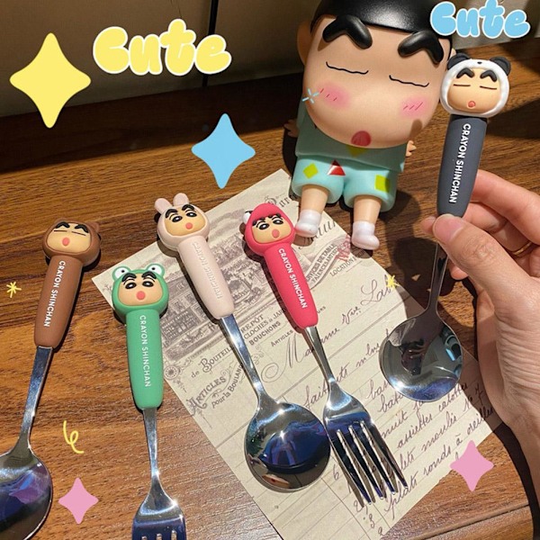 Crayon Shin Chan Sked och Gaffel Bestickset Rostfritt Stål Vagn red one set