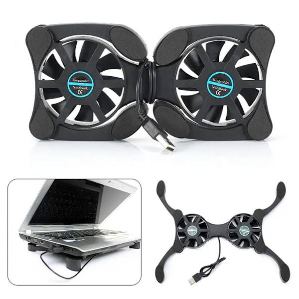 Vikbar Tyst USB-driven 2 Fläktar Kylplatta Slim Cooler Laptop Basstativ