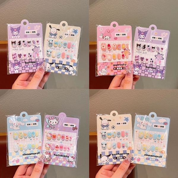 Söta Tecknade Nagelstickers Kuromi Melody Kitty Falska Naglar Stickers 1# 12pcs