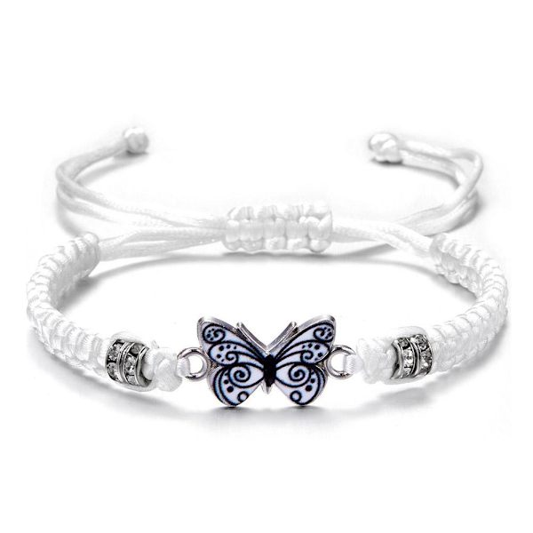Enkelt flätat snöre armband för kvinnor blå fjäril justerbar flickpresent C0 White One size