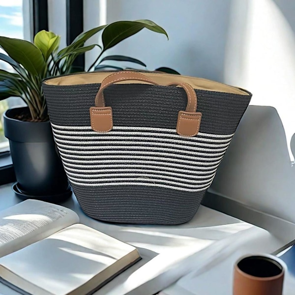 Stor Kapacitet Casual Halmvävda Axelväskor Patchwork Strand D One size
