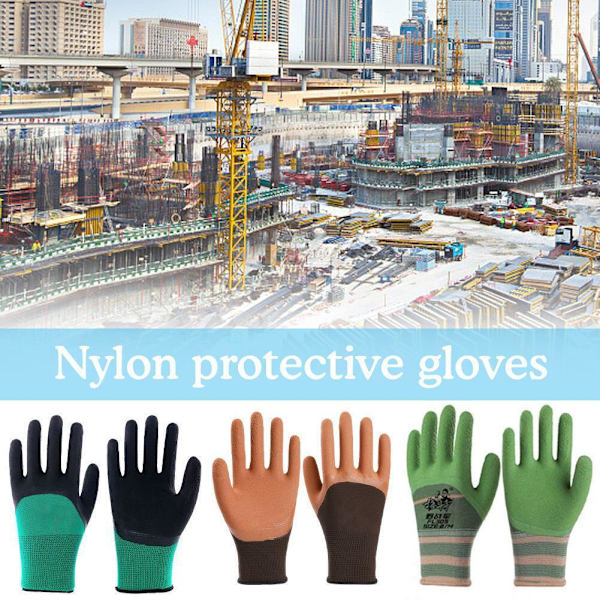 1 par skyddande säkerhetshandskar för arbete, färgning, nylon, mekanikerhandskar U4L8 Green gauze black 1 pair