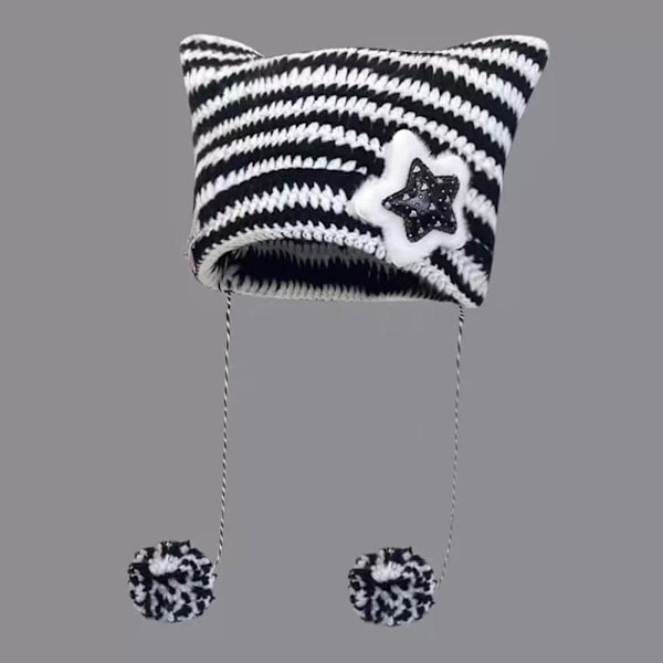 Ny Japansk Harajuku Y2K Stjärna Liten Djävul Randig Mössa Hatt Kvinnor Flickor Höst Vinter Varm P8Y6 Black White One size
