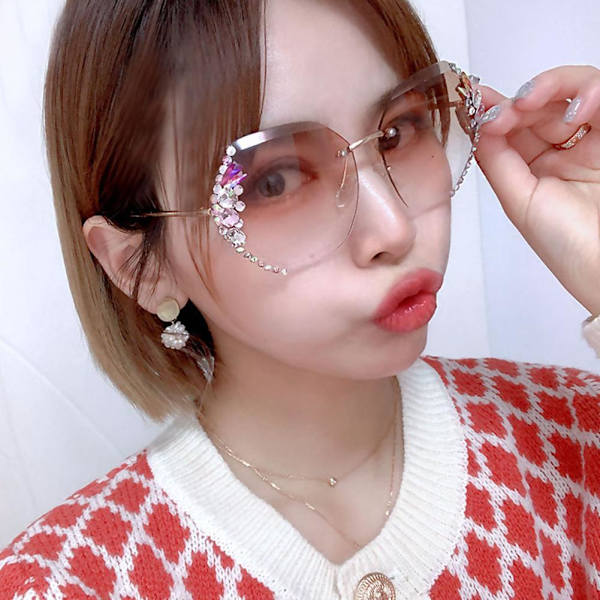 Solglasögon för kvinnor, rimless med strass, gradientlins GREY ONE-SIZE