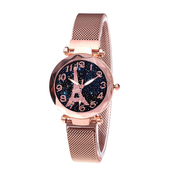Klocka för kvinnor Mode Paris Tower Bälte Quartz Klockor Lyx Ana Rose Gold One size