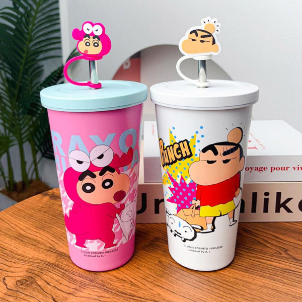 600ml Crayon Shin-Chan-mugg Söt halmvattenkopp Crayon Shin-Chan white 600ml