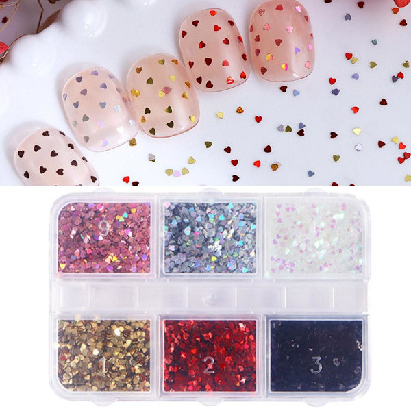 Nagelkonst Paljett Tillbehör Mini Hjärtformade Glitter Nageldekorationer
