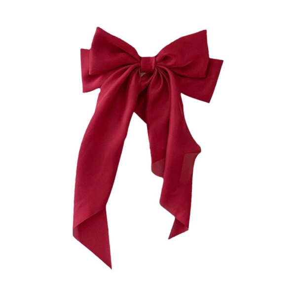 Kvinnor Vintage Satin Large Bowknot Ribbon Hårnål Long Bow Barret red one-size