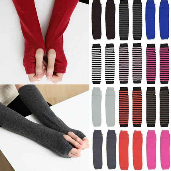 Unisex långa fingerlösa handskar handskar armärm randig bomull W black+white One-size