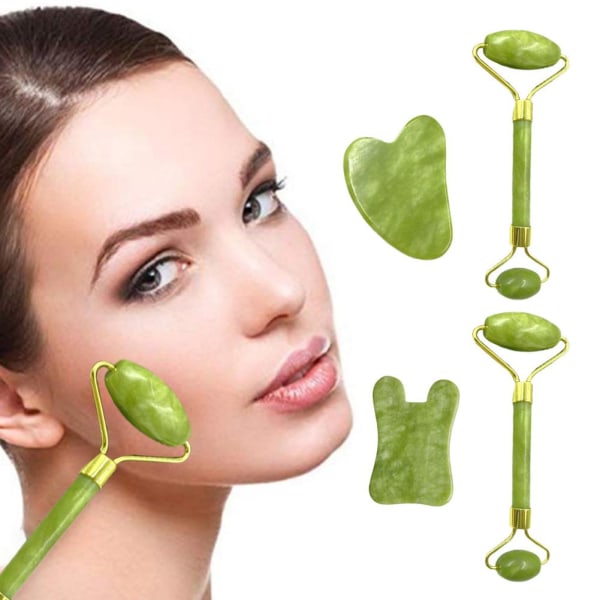 Ansiktsbehandlingsrulle massager & Gua Sha Board Set Natural Jade St Heart  One-size