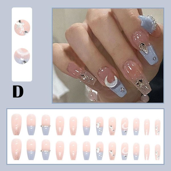 24 st falska naglar set med lim långa naglar skönhet DIY nagelkonst Ar 1 one-size