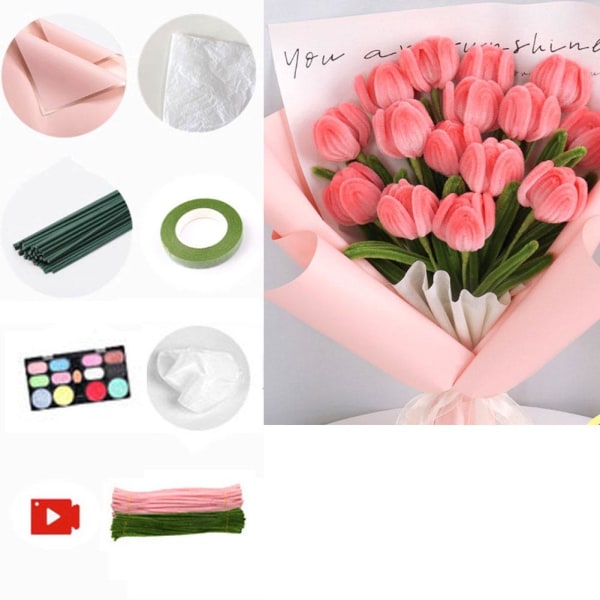 Färgglad Chenille Stam Pipe Twist Stick DIY Handgjord Tulip Rose A one-size
