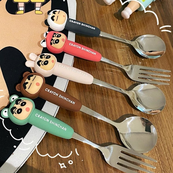 Crayon Shin Chan Sked och Gaffel Bestickset Rostfritt Stål Vagn black one set