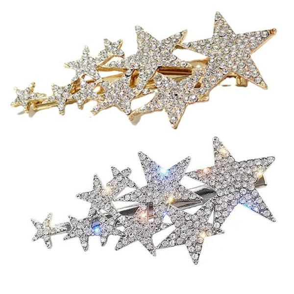 Dam 7 stjärnor Strass Kristall Hårklämmor Spänne Barrett Slide Hår silver One-size