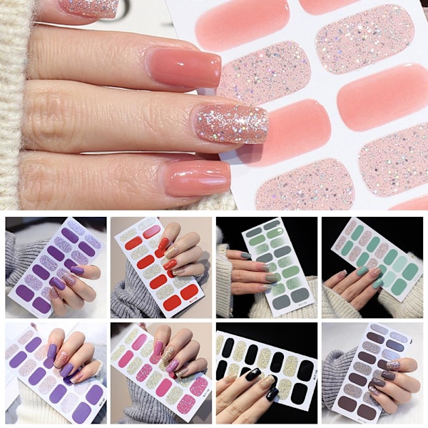 Glitterpulver Nagelsticker färggradient hopp vattentät finge LT-129 16pcs