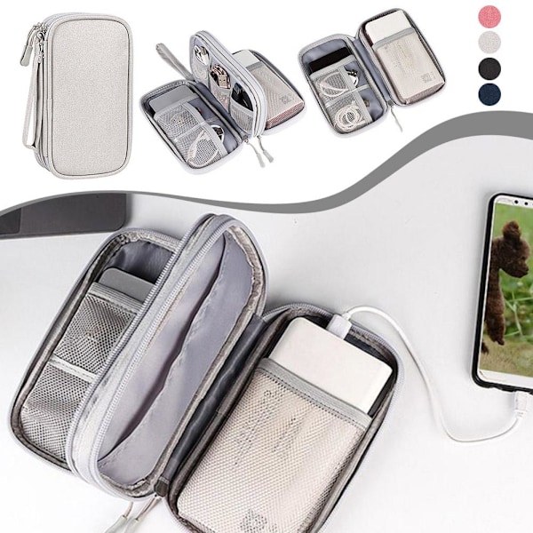 Reseförvaringsväska Elektronisk Tillbehörsladdare USB-enhet Organi Light Gray single layer