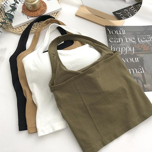 Linne, rygglöst med inbyggda bh-inlägg, Sling Vest Top Q9C7 I9T1 Khaki One size