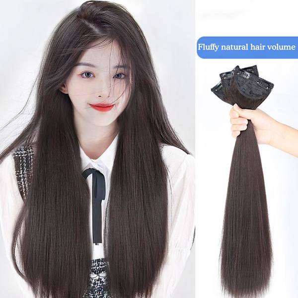 3PCS Peruk Hårförlängningar Kvinnor Långt Hår Peruk Sömlös Rak S natural black 50cm