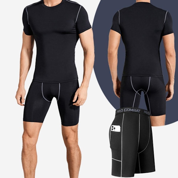 Herrkläder Athletic Fitness Byxor Kompressionskorta Byxor Fickor Med Gray Line L