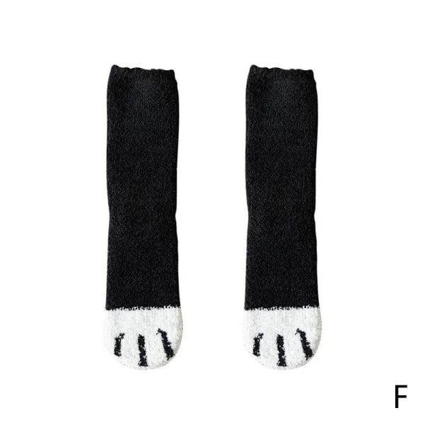 6 par Cat Paw Socks-Corals Fleece strumpor/Super Soft Plysch Slippe black One-size 6pcs
