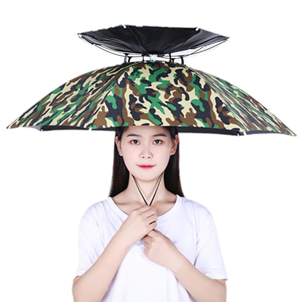 Paraplyhatt Hopfällbar Justerbar Sol Regn Keps UPF 50+ UV-skydd Camo double-deck