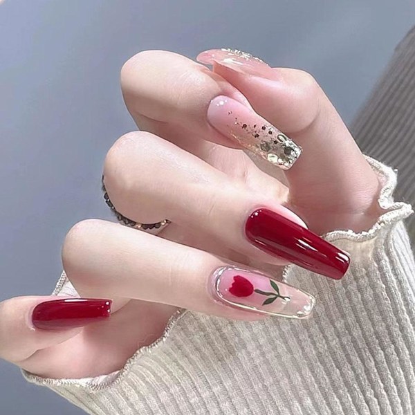 24x Fransk Manikyr Naturlig Full Cover Press On Square Nails Wea 6 one-size