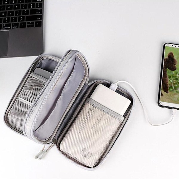 Reseförvaringsväska Elektronisk Tillbehörsladdare USB-enhet Organi Light Gray single layer