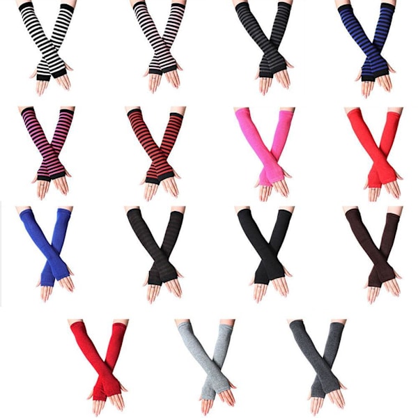Unisex långa fingerlösa handskar handskar armärm randig bomull W black+white One-size
