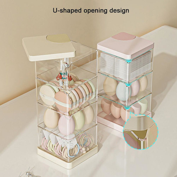 Puderpuff Förvaringslåda Smyckeskrin För Kvinnor Ny Sminklåda Roterande X2F3 white4 1pcs