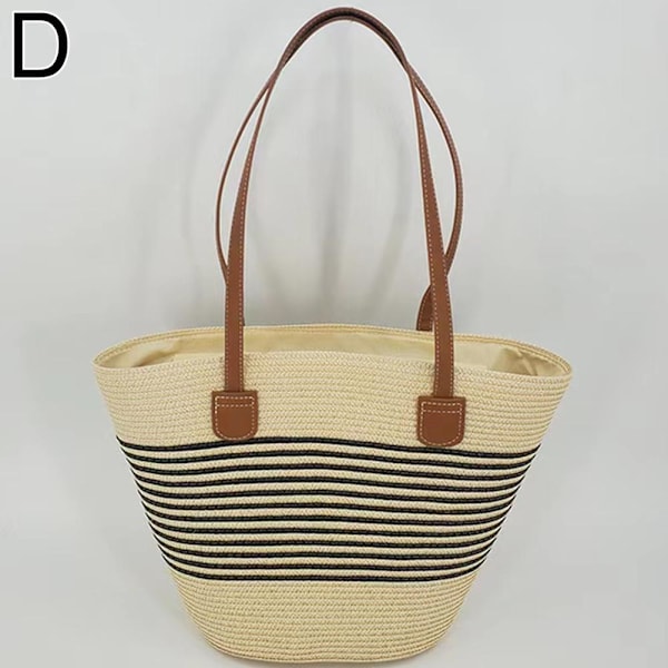 Stor Kapacitet Casual Halmvävda Axelväskor Patchwork Strand D One size