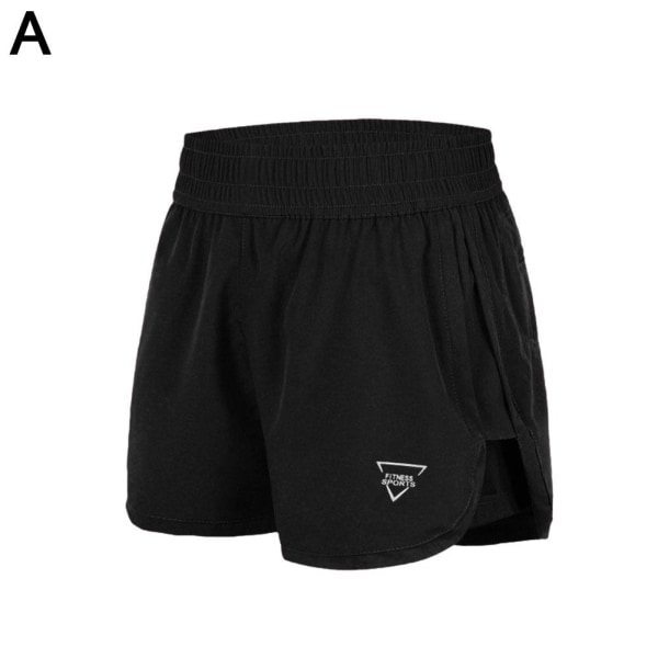 Sports Gym Yoga Dubbellagers elastiska shorts för kvinnor, storlekar S,M,L black L