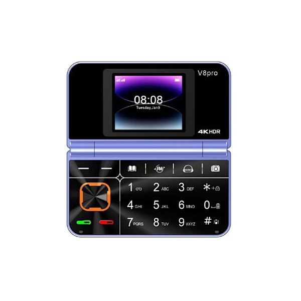 V8pro Dubbelskärm Vikbar Sidoflip Funktionstelefon Stor Knapp D purple 1pcs