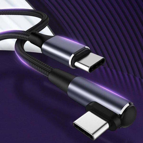 Flätad 90° graders vinkel USB C Typ C Snabb datasynk laddare Cha silverB 1m